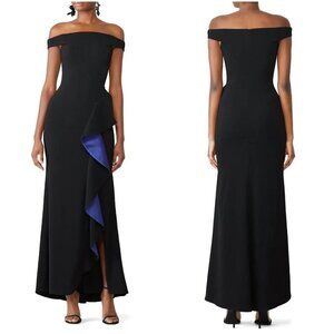 Slate & Willow Black Cobalt Contrast Ruffle Formal Gown $355